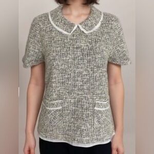 Anthropologie Postmark Chic Tweed Thornburgh Short Sleeve CollaredTop